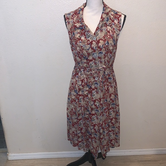 Vintage More Jazz Red Floral Midi Button Down Dress - Picture 1 of 7